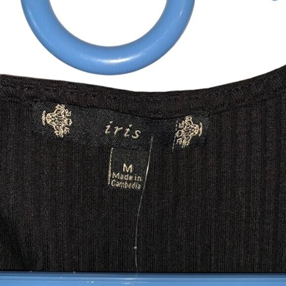 Black Ribbed Tank Bodysuit With Lace-Up Front Medium Iris - Picture 2 of 9